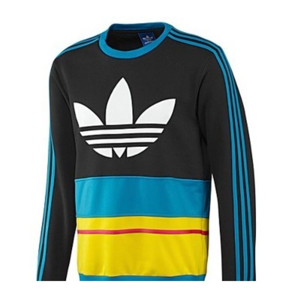 Adidas Originals C90 Art Fleece Sweatshirt Colorblock Trefoil Logo Sz L OG Y2K